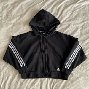 Adidas Gameday Black Cropped Zip Hoodie